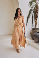 Adeline Long Dress – Solid Color with Classic Beadwork