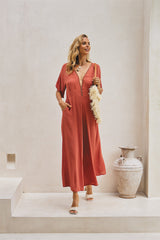 Regalia Long Jumpsuit – Solid Color with Classic Beadwork