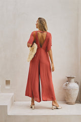 Regalia Long Jumpsuit – Solid Color with Classic Beadwork