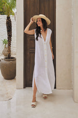 Eden Long Dress – Solid with Chic Button Detail