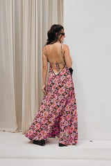 Aurora Long Dress – Psychedelic Print with Lace