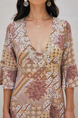 Violette Long Tunic – Vintage Print Embroidered