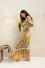 Clemence Long Dress // Patchwork Print
