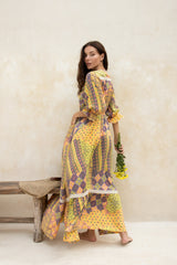 Clemence Long Dress // Patchwork Print