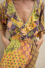 Clemence Long Dress // Patchwork Print