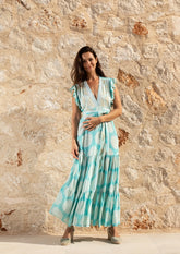 Izzy Wrap Dress // Benirras Print - Celeste
