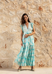 Izzy Wrap Dress // Benirras Print - Celeste