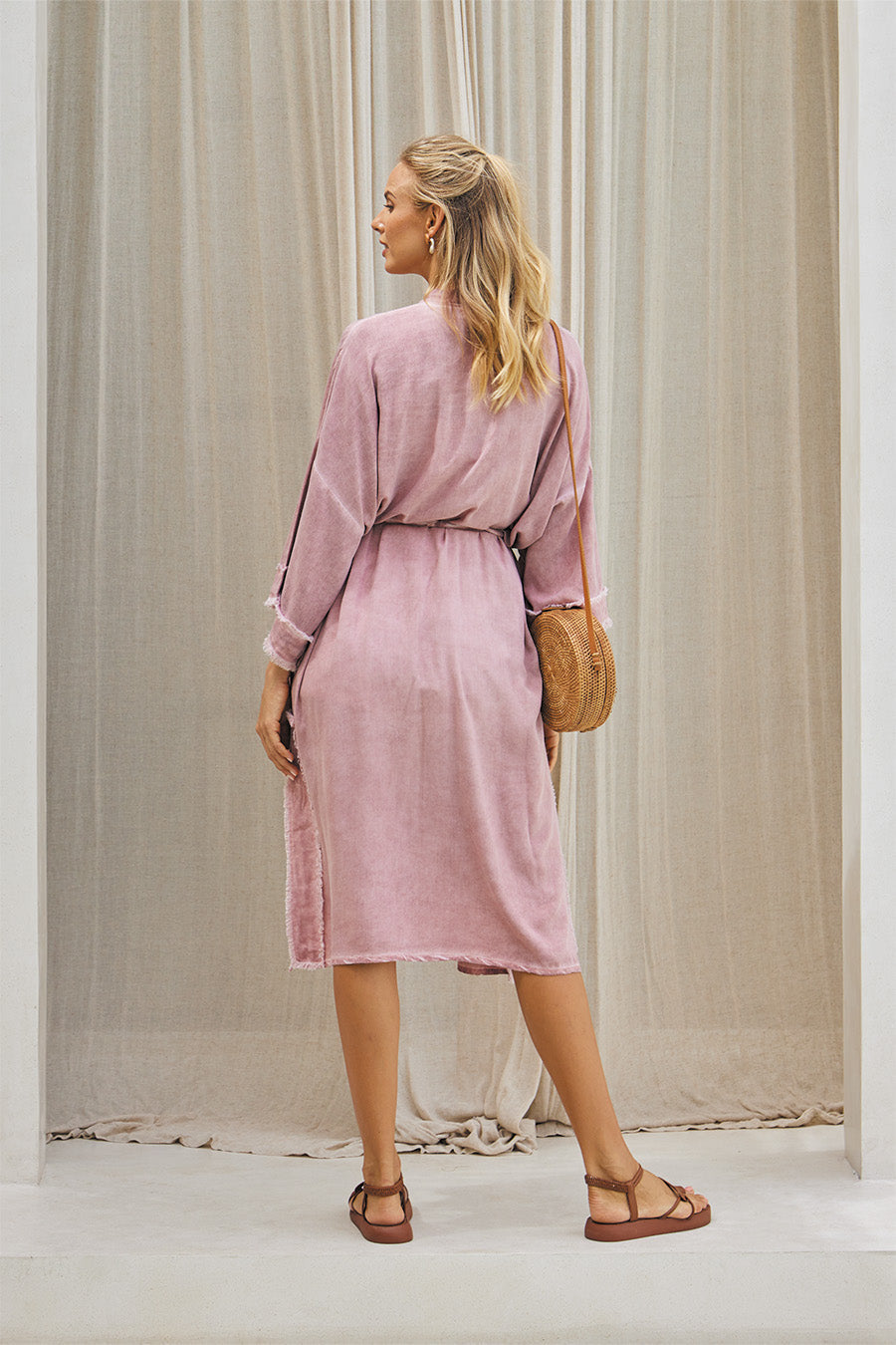 Petal Long Kimono – Pigment Color with Fringes