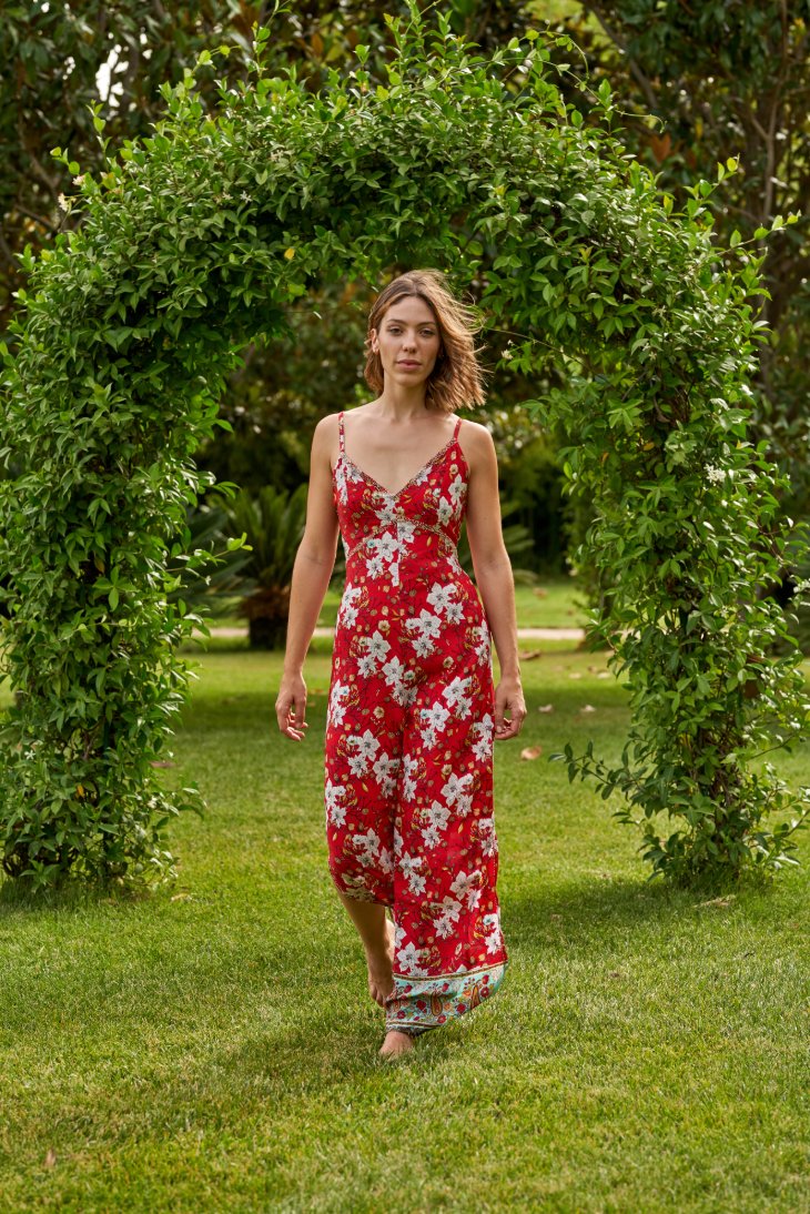 Lia Jumpsuit // Vadella Print - Red