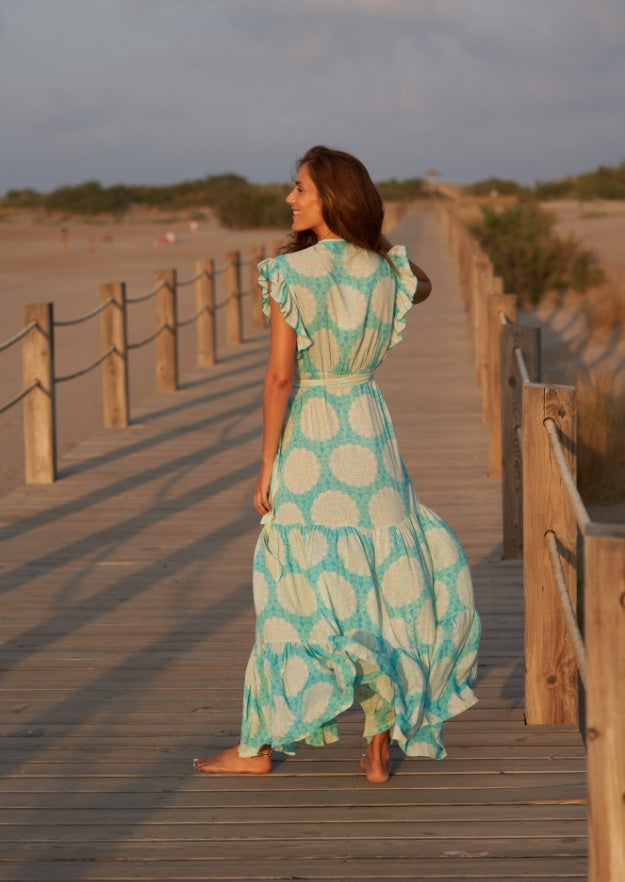 Robe portefeuille Izzy // Benirras Print - Celeste