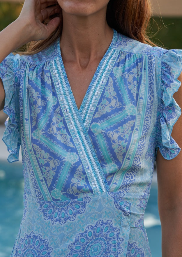 Robe portefeuille Izzy // Benirras Print - Aqua