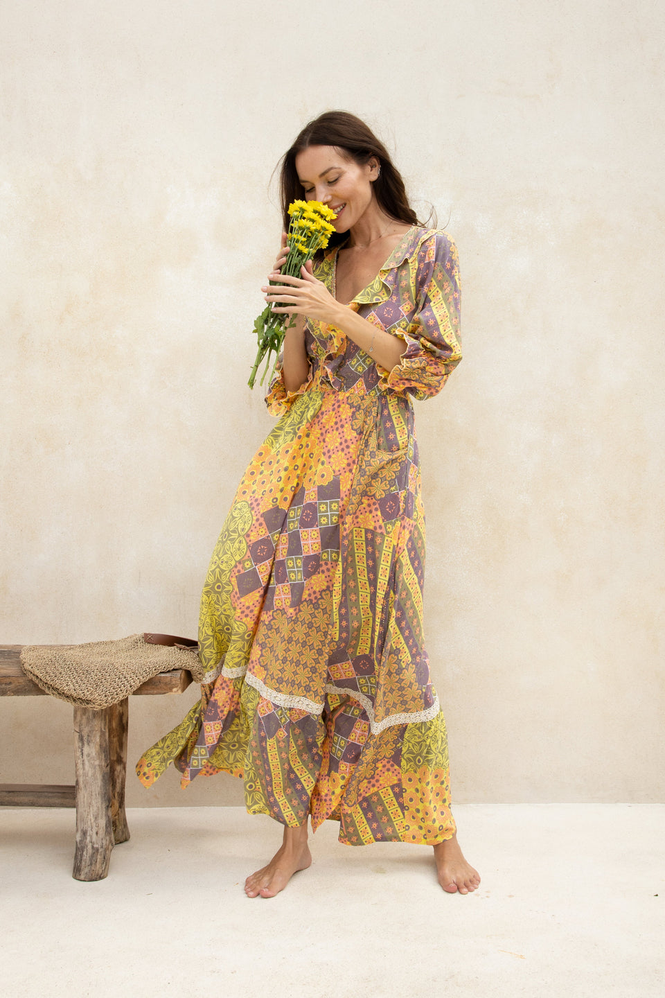 Clemence Long Dress // Patchwork Print