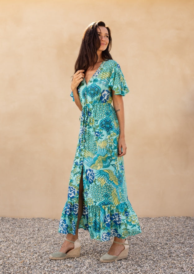 Edie Duster Dress // Illetas Print - Blue