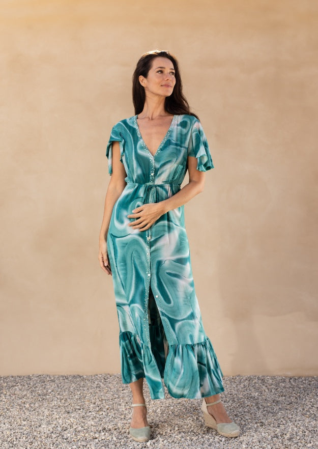  Edie Duster Dress // Es Canar Tie Dye - Verde