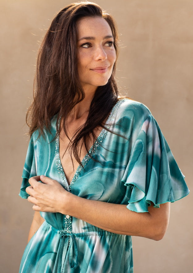 Robe Edie Duster // Es Canar Tie Dye - Vert