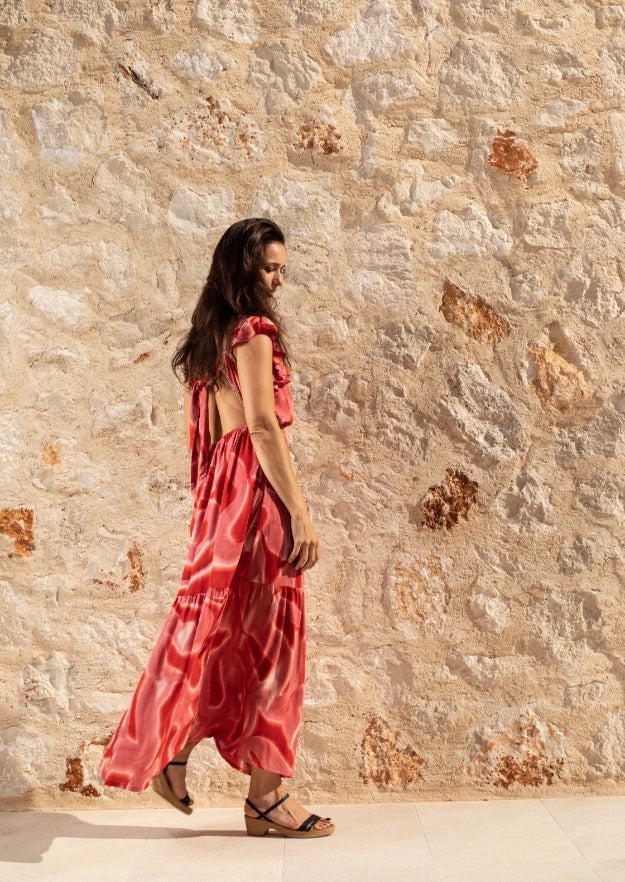 Jacinda Dress // Es Canar Tie Dye - Coral