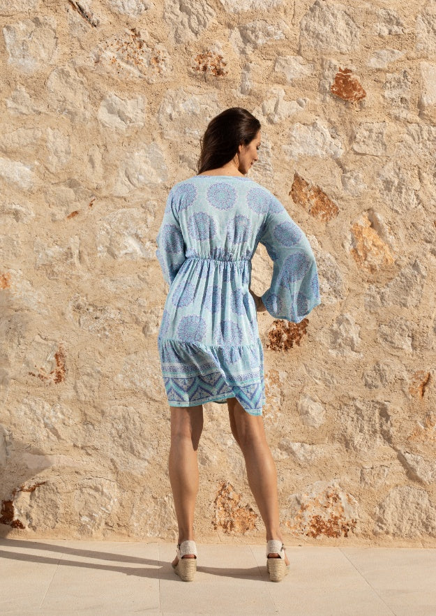 Faye Tunic Dress // Benirras Print - Aqua