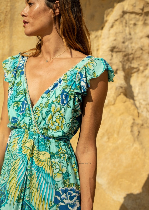 Jacinda Dress // Illetas Print - Azul 