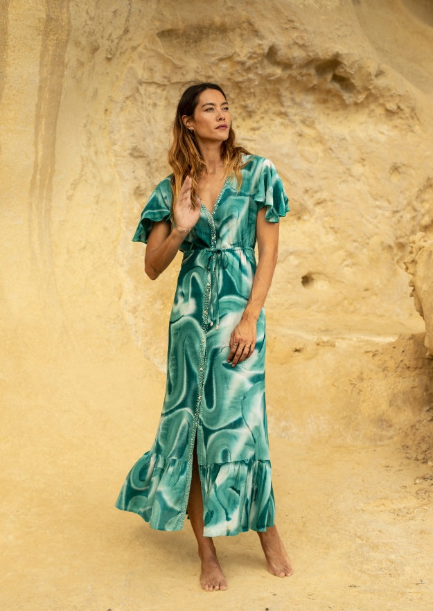 Edie Duster Dress // Es Canar Tie Dye - Green